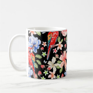 Vatten färg mönster med blommor ro, iris, hibi kaffemugg