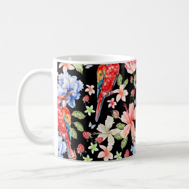 Vatten färg mönster med blommor ro, iris, hibi kaffemugg (Vänster)