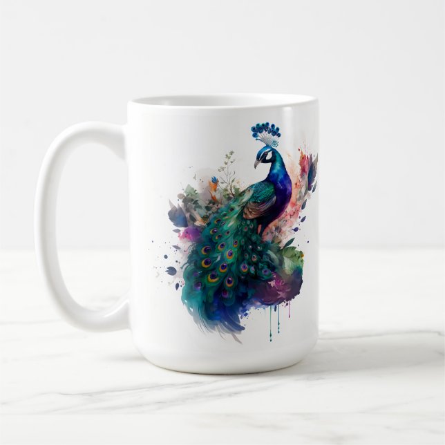 Vatten färg och Bläck Peacock Kaffemugg (Vänster)