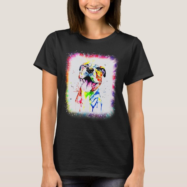 Vatten Färg Pit Bull Terrier Hund Boy Girl Tie Dye T Shirt (Framsida)