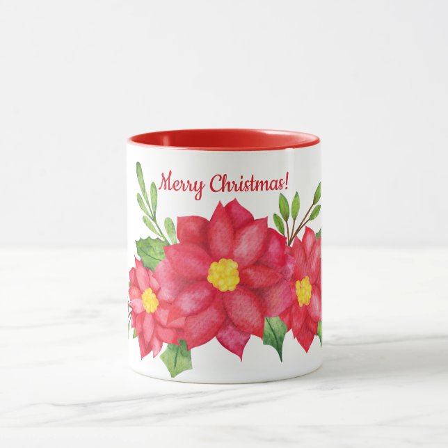 Vatten Färg Poinsettia Julkaffe Mugg (Center)