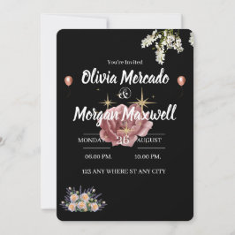 Vatten färg rosa Blommigt av vilda blommor, svart  Inbjudningar