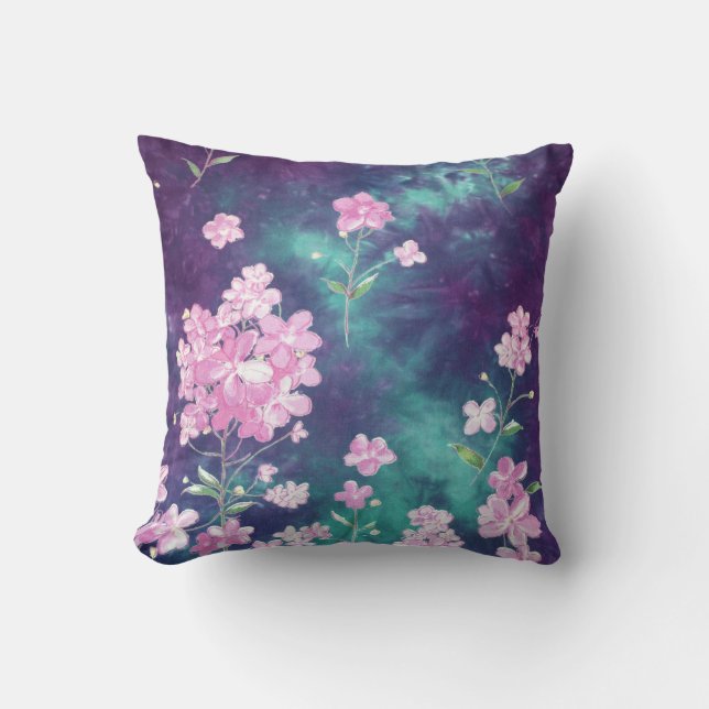 Vatten Färg Rosa Flowers Lila Tie Dye Dreamer Kudde (Framsida)