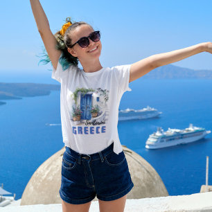 Vatten färg Santorini Grekland, modern och elegant T Shirt