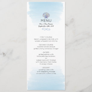 Vatten färg tema Beach Wedding Menu Card Meny