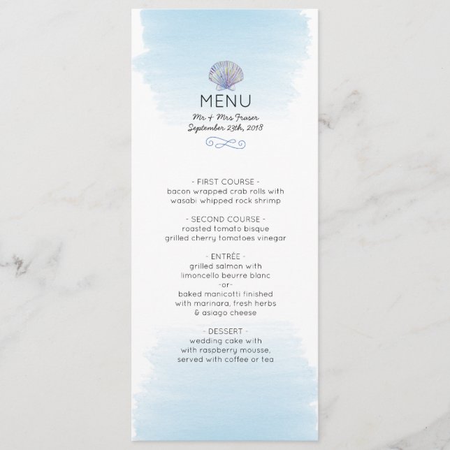 Vatten färg tema Beach Wedding Menu Card Meny (Framsida)