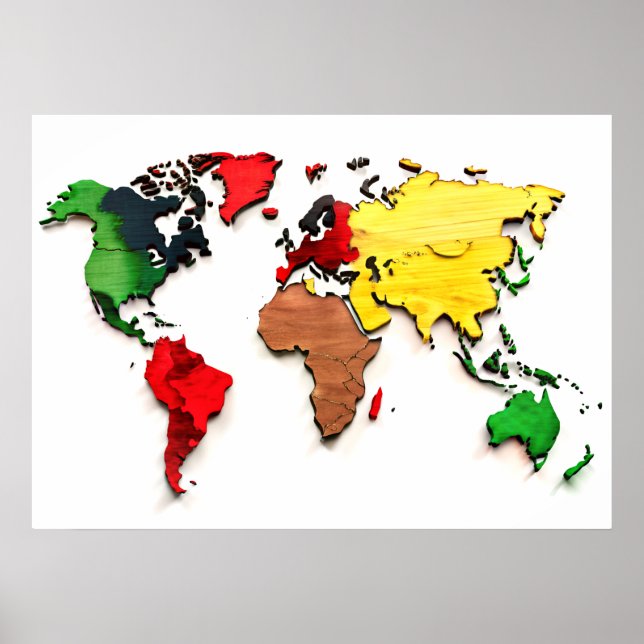 Vatten Färg Wall Art World Map Poster (Framsidan)