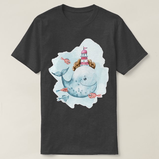 Vatten Färg Whale 4 T Shirt (Design framsida)
