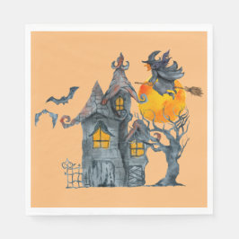 Vatten färg Witch och Pooky house Halloween Nap Pappersservett