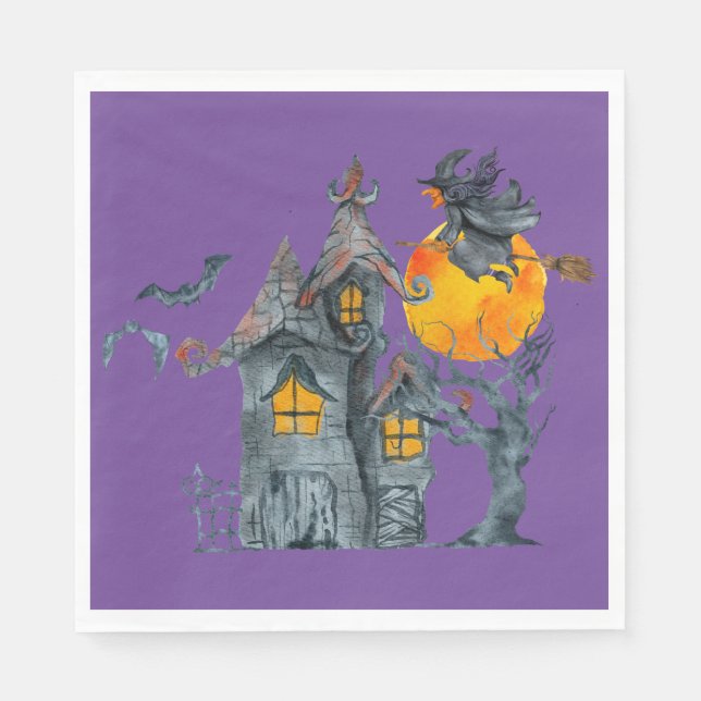 Vatten färg Witch och Pooky house Halloween Nap Pappersservett (Framsidan)