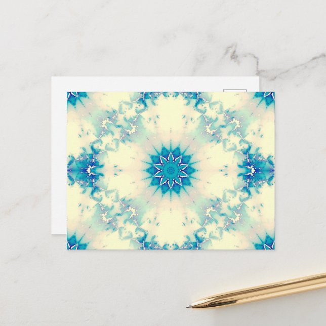 Vatten, fryst, blåvinter, snöflingor, fryst vykort (Fram/Back In Situ)