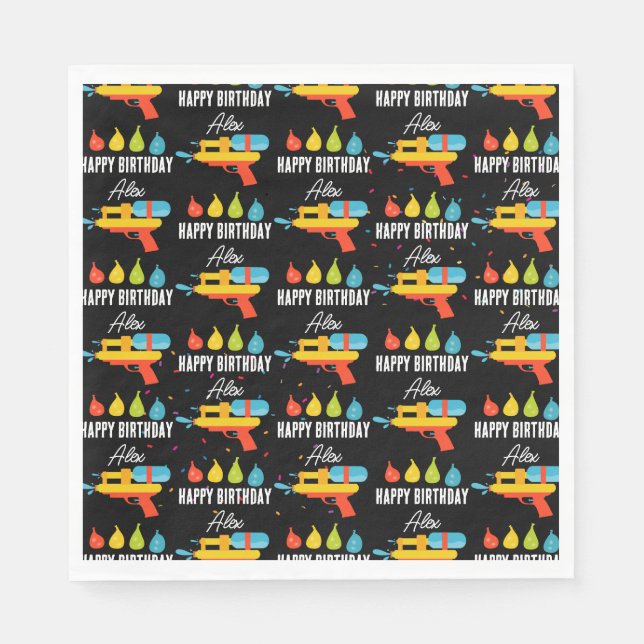 Vatten Gun & Balloons SommarFödelsedagsfest Pappersservett (Framsidan)