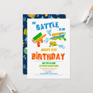 Vatten Gun Battle Bassäng Party Kids Sommardag i Inbjudningar