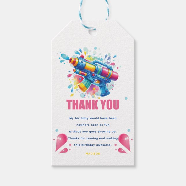 Vatten Gun Girl Birthday Anpassningsbar Presentetikett (Framsidan)
