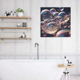 Vatten i Rörelse: Vågrät Teal & White Bubbles Canvastryck