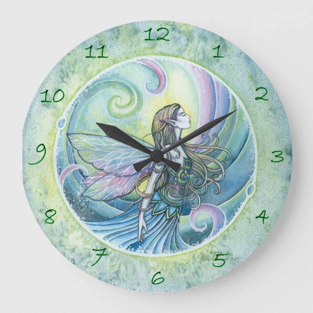 Vatten Inslag Fairy Fantasy Art Clock Stor Klocka (Framsida)