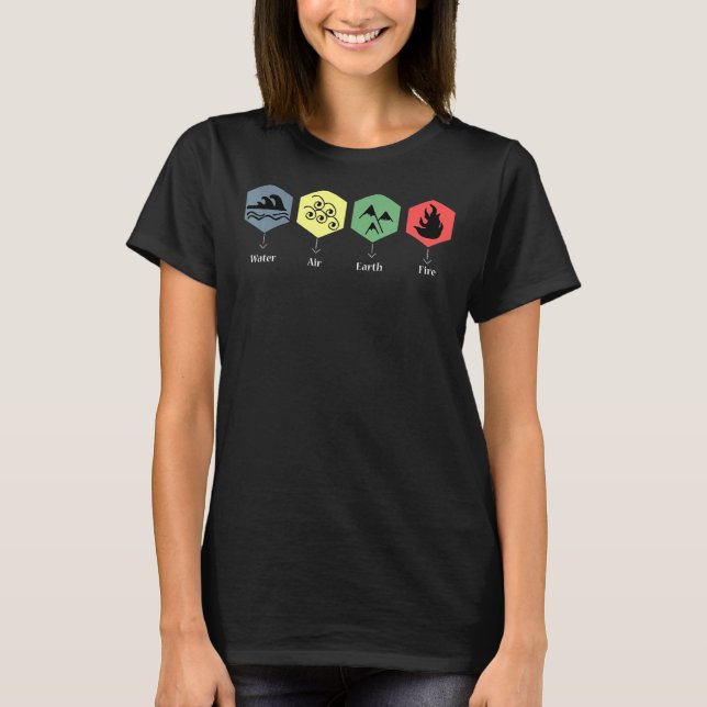 Vatten jorden Luft avfyrar fyra Inslag T Shirt (Framsida)