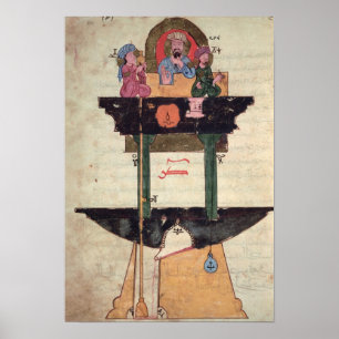 Vatten klocka med automatiserat figurer poster