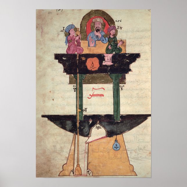 Vatten klocka med automatiserat figurer poster (Framsidan)