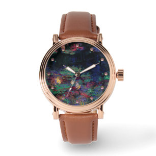 VATTEN LIES GRÖNT POND Claude Monet Mörk Blommigt Armbandsur