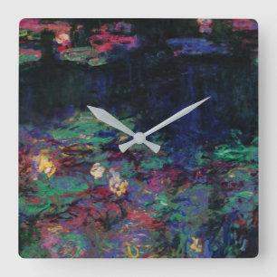 VATTEN LIES GRÖNT POND Claude Monet Mörk Blommigt Fyrkantig Klocka