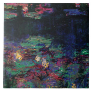 VATTEN LIES GRÖNT POND Claude Monet Mörk Blommigt Kakelplatta