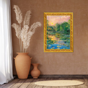 Vatten Lilies by Claude Monet, Sunset, Colorful Fototryck