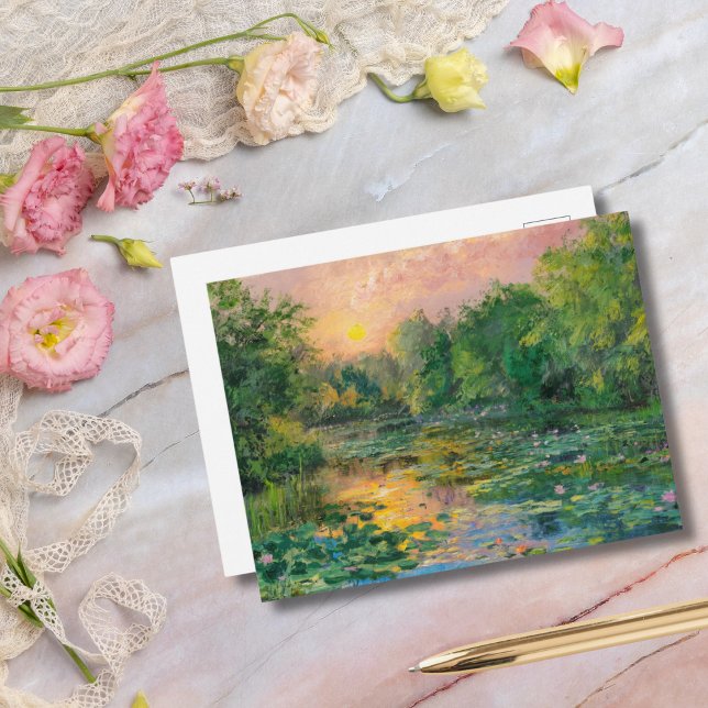 Vatten Lilies by Claude Monet, Sunset, Colorful Vykort (Skapare uppladdad)