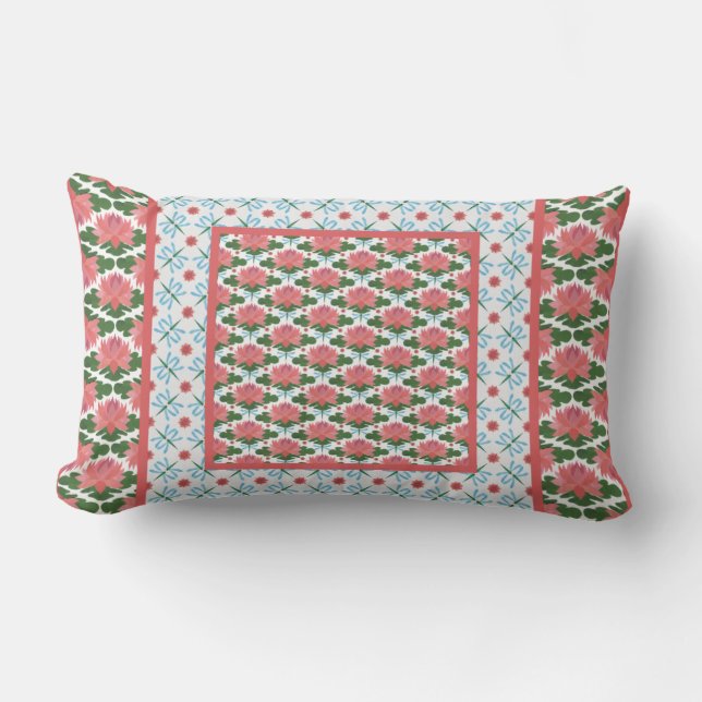 Vatten Lilies, Dragonflies Lumbar Pillow, Cushion Lumbarkudde (Framsida)