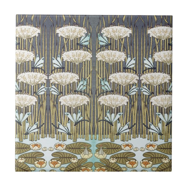 Vatten Lilies,Dragonflies,Marsh Art nouveau Kakelplatta (Framsidan)