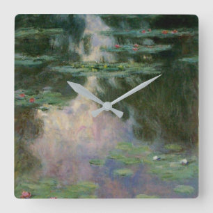 VATTEN LILIES IN ROSA GRÖNT POND by Claude Monet Fyrkantig Klocka