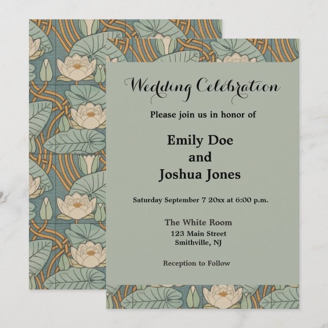 Vatten Lilies Lily Art nouveau Nature Inbjudningar (Fram/baksida)