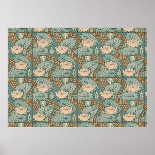 Vatten Lilies Lily Art nouveau Nature Poster (Framsidan)
