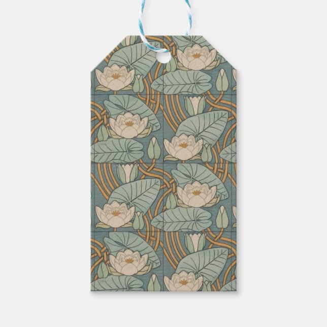 Vatten Lilies Lily Art nouveau Nature Presentetikett (Framsidan)