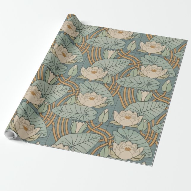 Vatten Lilies Lily Art nouveau Nature Presentpapper (Utrullad)