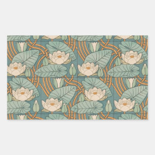 Vatten Lilies Lily Art nouveau Nature Rektangulärt Klistermärke