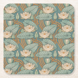 Vatten Lilies Lily Art nouveau Nature Underlägg Papper Kvadrat