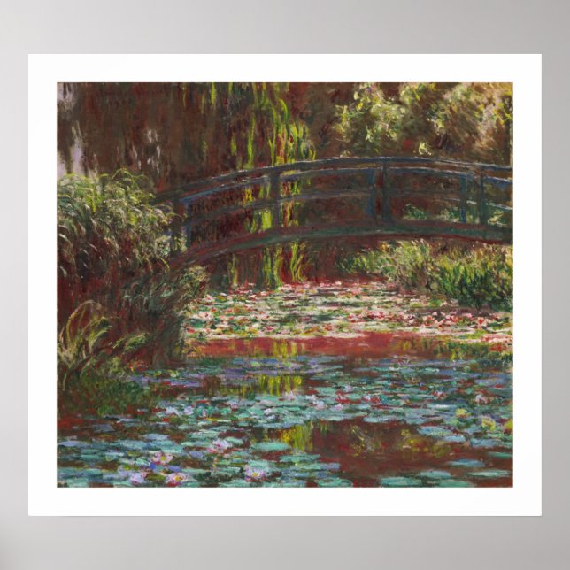 Vatten Lilies och japansk bro av Claude Monet Poster (Framsidan)