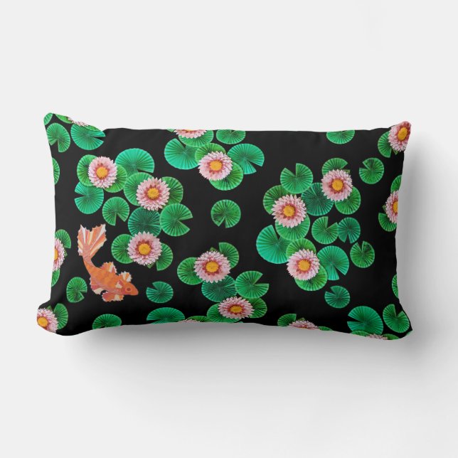 Vatten Lilies och Koi Fish Pillow (Rektangulärt) Lumbarkudde (Framsida)
