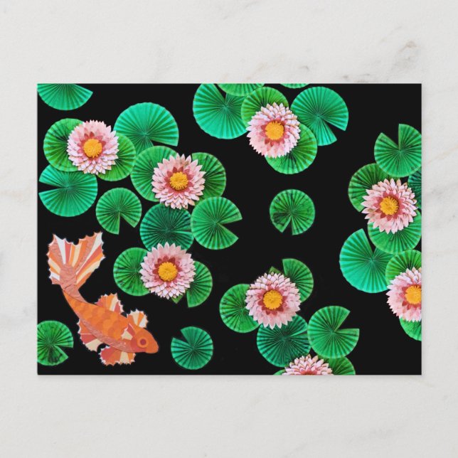 Vatten Lilies och Koi Fish Postcard Vykort (Framsida)