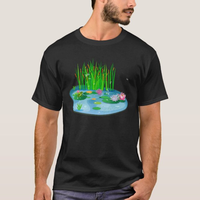 vatten lilies Pond med Frog på glidburkar D T Shirt (Framsida)