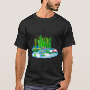 Vatten Lilies Pond med frog på Lily Pad Cattails D T Shirt