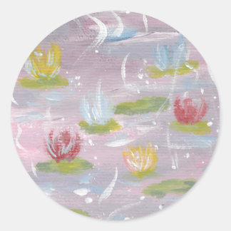 Vatten Lilies Stickers Runt Klistermärke