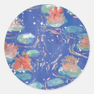 Vatten Lilies Stickers Runt Klistermärke