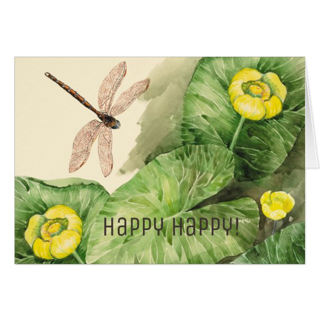 vatten-liljets vattenfärg hälsningskort (Framsidan Horizontal)