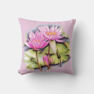 Vatten lily bra art rosa botaniska dekorativ kudde
