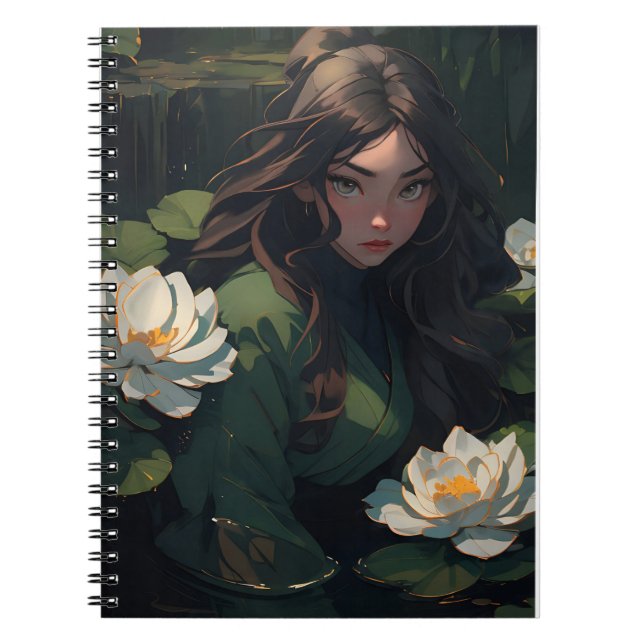 Vatten Lily Girl Notebook Anteckningsbok (Framsidan)