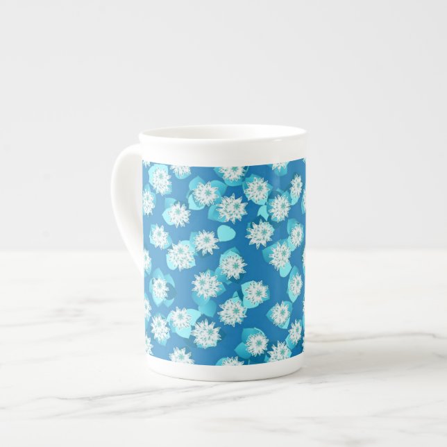 Vatten Lily mönster, turkos, blått och vitt Benporslin Mugg (Framsida vänster)