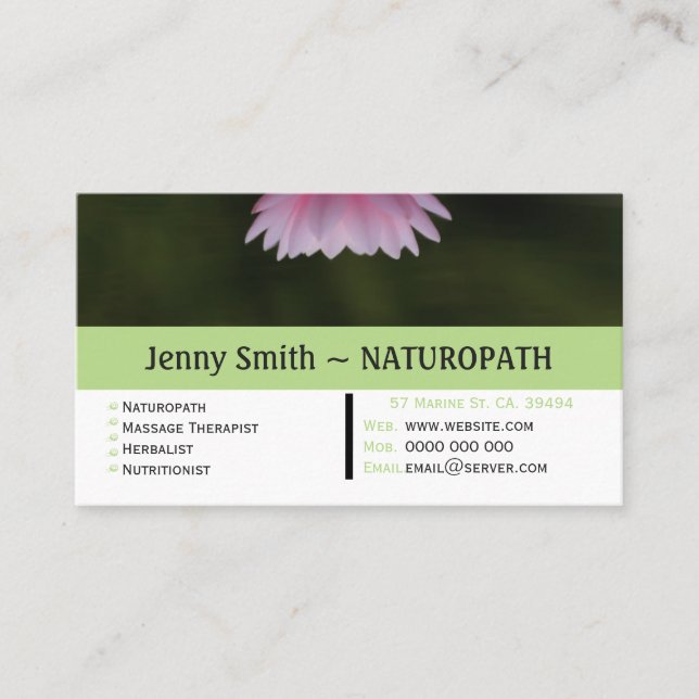 Vatten Lily Naturopath Möte Affärskort Tidsbeställning Kort (Framsida)