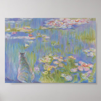 Vatten lily och cat Oscar-Claude Monet Poster